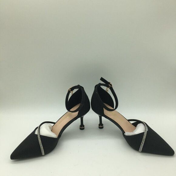 Eastanna Fashion Pointed Toe Ankle Strap Kitten Heel Pumps With Rhinestones - Picture 2 of 10